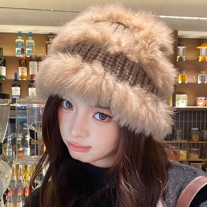 Faux Mink Plush Winter Korean Bucket Hat