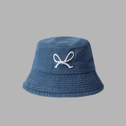 Butterfly Embroidery Cotton Denim Summer Bucket Hat