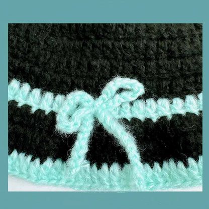 Korean Niche Design Bow Handmade Knitted Bucket Hat
