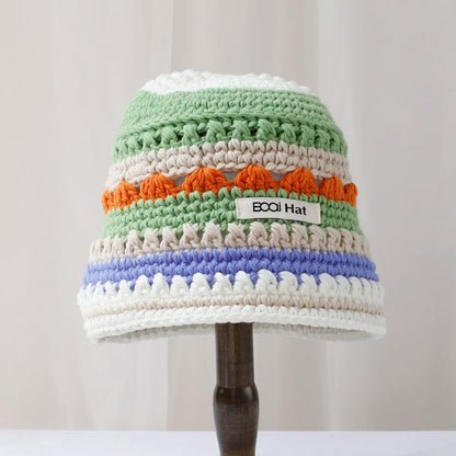 Vintage Handmade Knitted Woolen Winter Women Bucket Hat