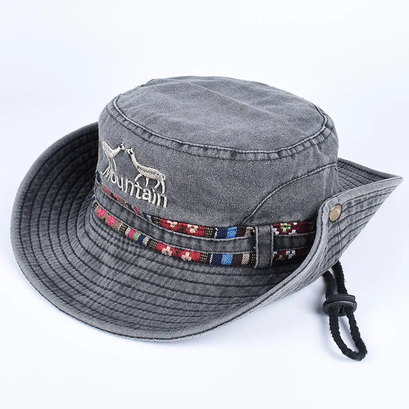 Letter Embroidered Retro Summer Panama Bucket Hat