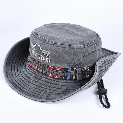 Letter Embroidered Retro Summer Panama Bucket Hat