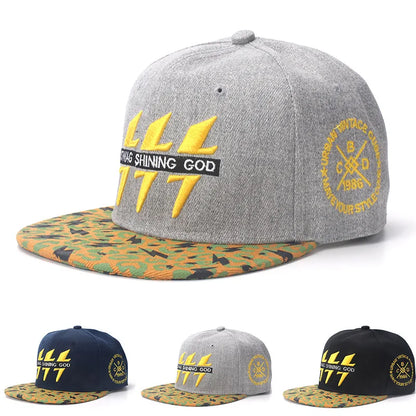 Embroidered Lightning Cotton Hip Hop Snapback Cap
