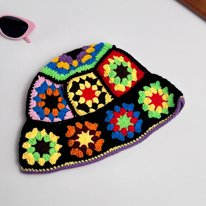 Handmade Flower Knit Winter Bucket Hat