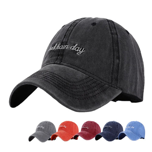 Bad Hair Day Letter Embroidery Washed Baseball Cap