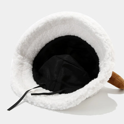 Creative Horn Ear Lambswool Plush Bucket Hat