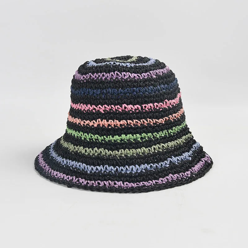USPOP Striped Summer Straw Bucket Hat