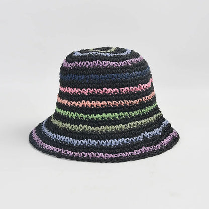 USPOP Striped Summer Straw Bucket Hat