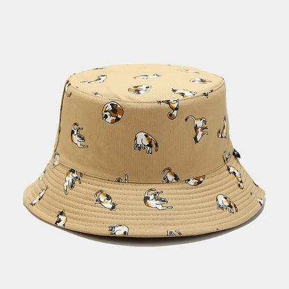 Cartoon Cat Embroidery Cotton Bucket Hat