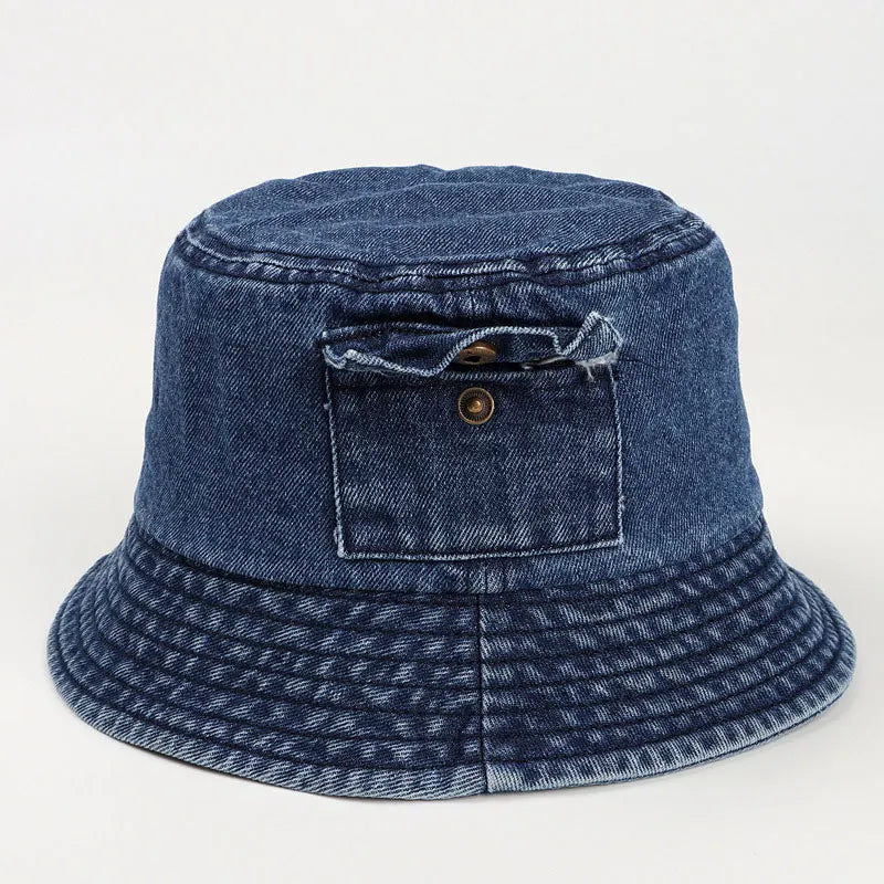 Korean Vintage Solid Denim Bucket Hat