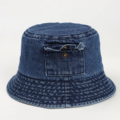 Korean Vintage Solid Denim Bucket Hat