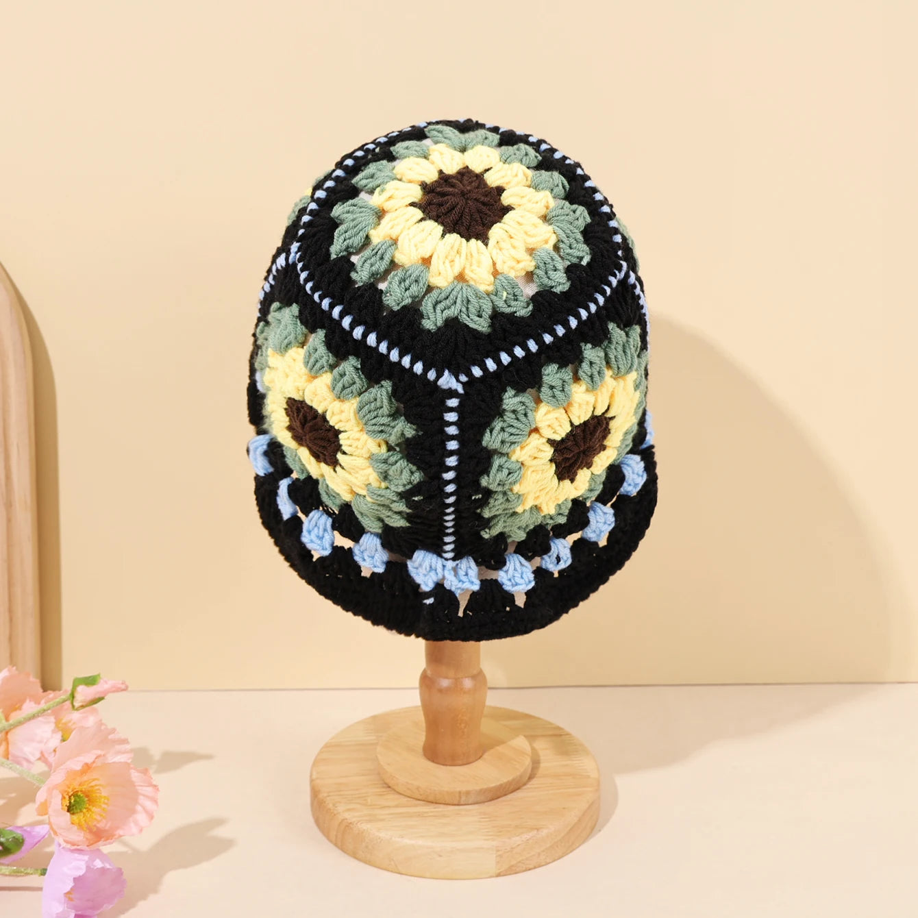 Handmade Sunflower Bamboo Knitted Bucket Hat