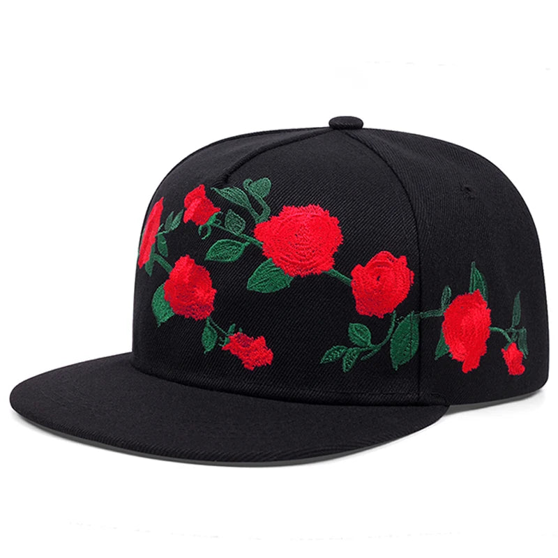 Rose Embroidery Snapback Cap