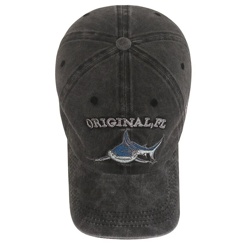Shark American Flag Embroidered Baseball Cap