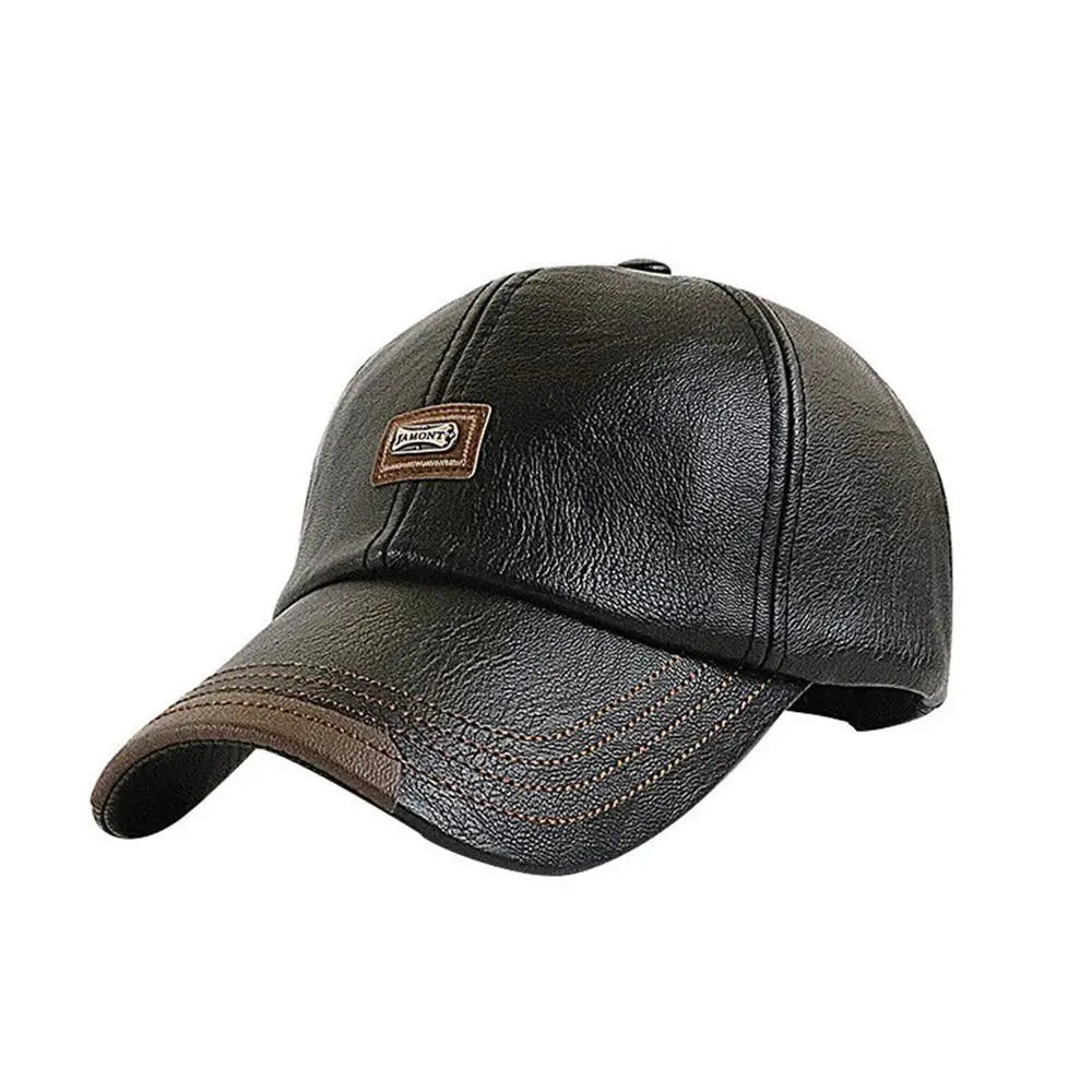Men Adjustable Leather Winter Baseball Cap