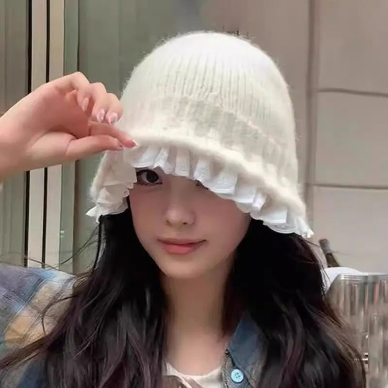 Korean Lace Knit Cute Bucket Hat