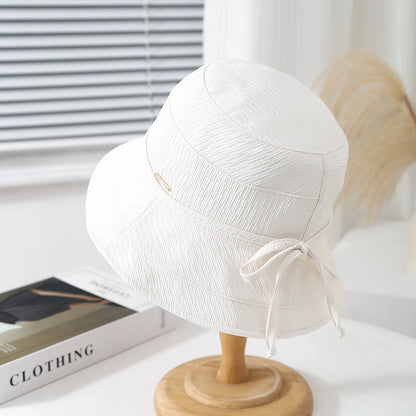 Korean Style Bow Plaid Foldable Bucket Hat