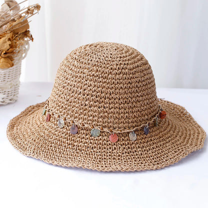 Multicolor Crochet Foldable Straw Bucket Hat