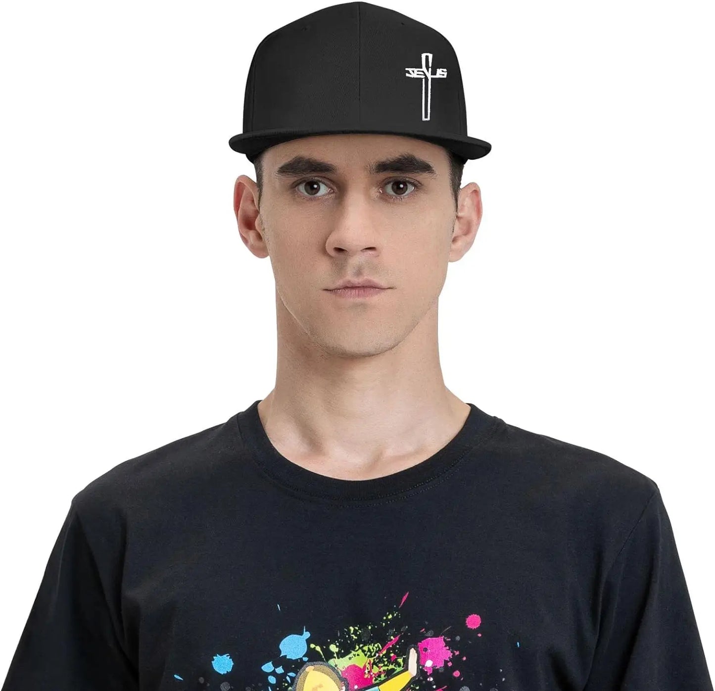 Christian Cross Embroidered Flat Brim Snapback Cap