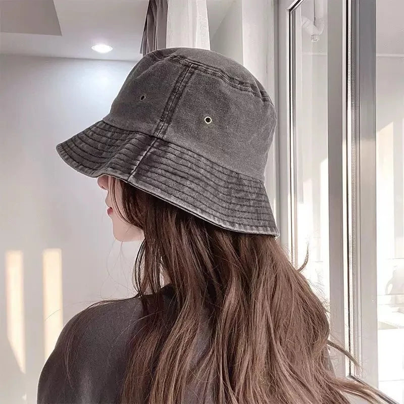 Vintage Washed Denim Wide Brim Bucket Hat