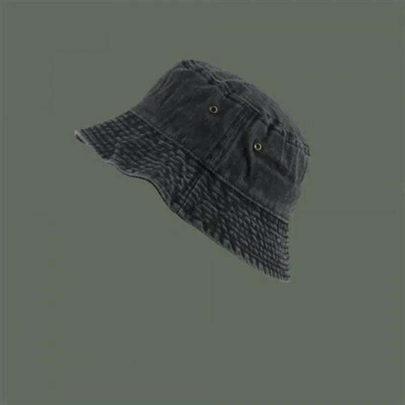 Retro Washed Denim Wide Brim Bucket Hat