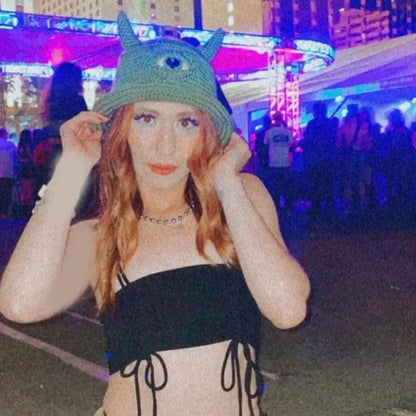 Unisex Devil Horn Knit Halloween Bucket Hat
