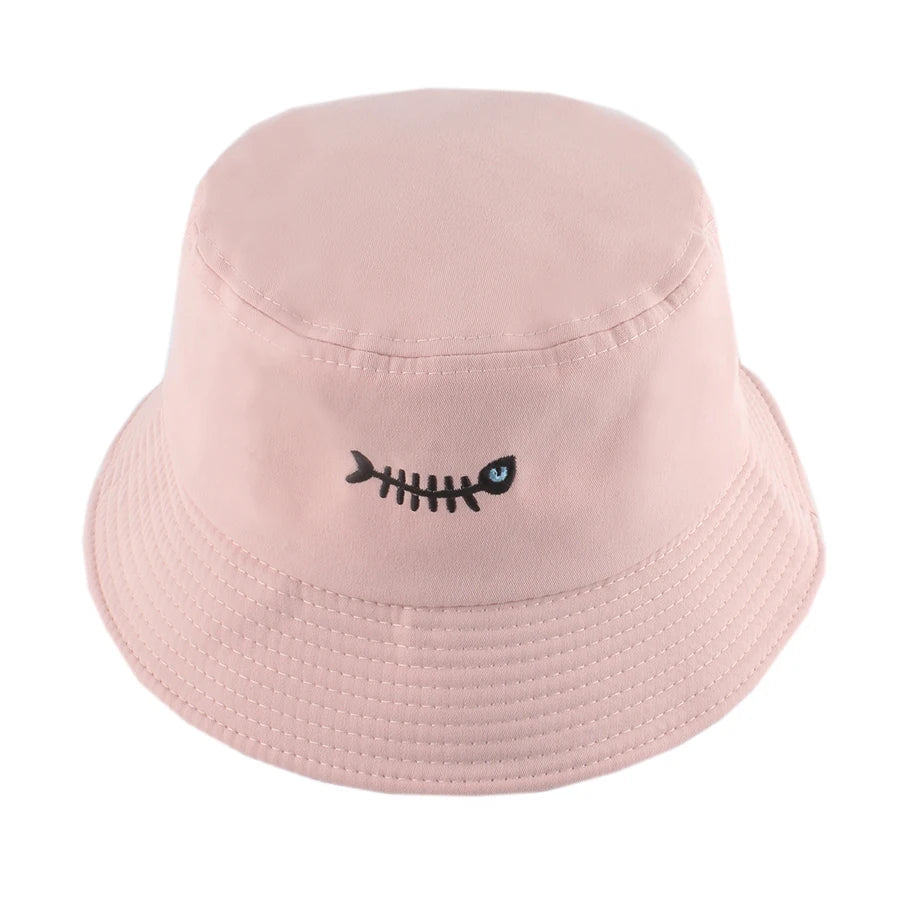 Fish Bone Embroidered Street Hip Hop Bucket Hat