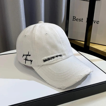 Unisex Korean Trend Distressed Embroidered Baseball Cap