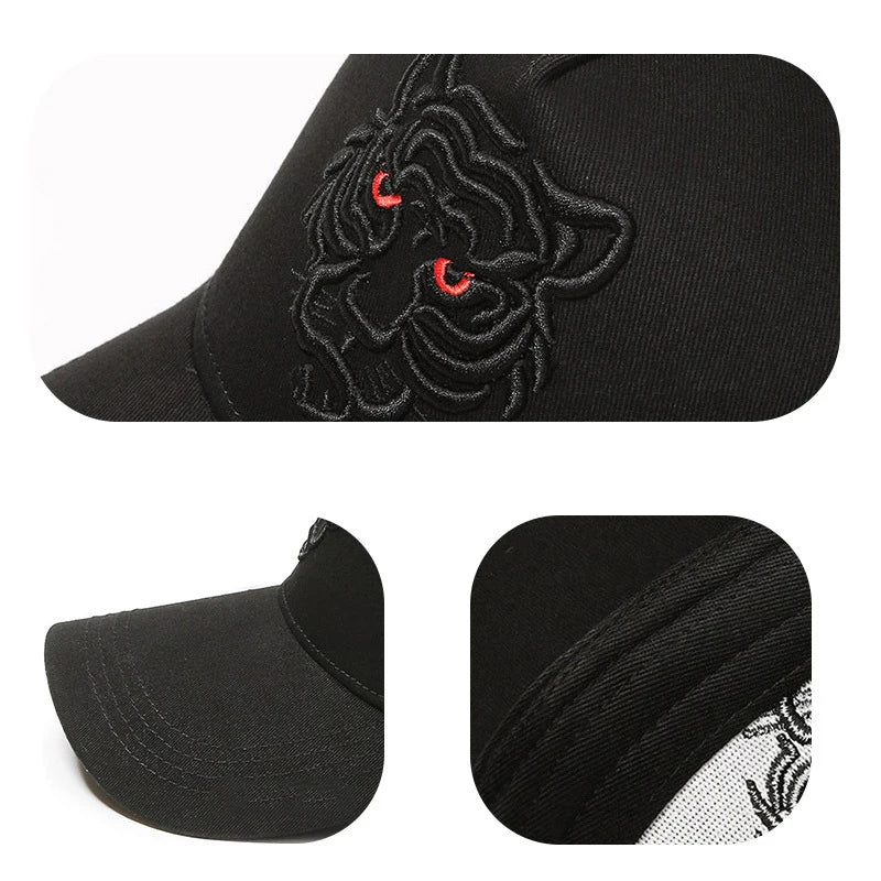 Black Tiger Embroidered Cotton Snapback Baseball Hat