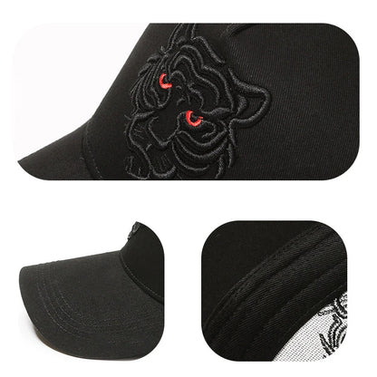 Black Tiger Embroidered Cotton Snapback Baseball Hat