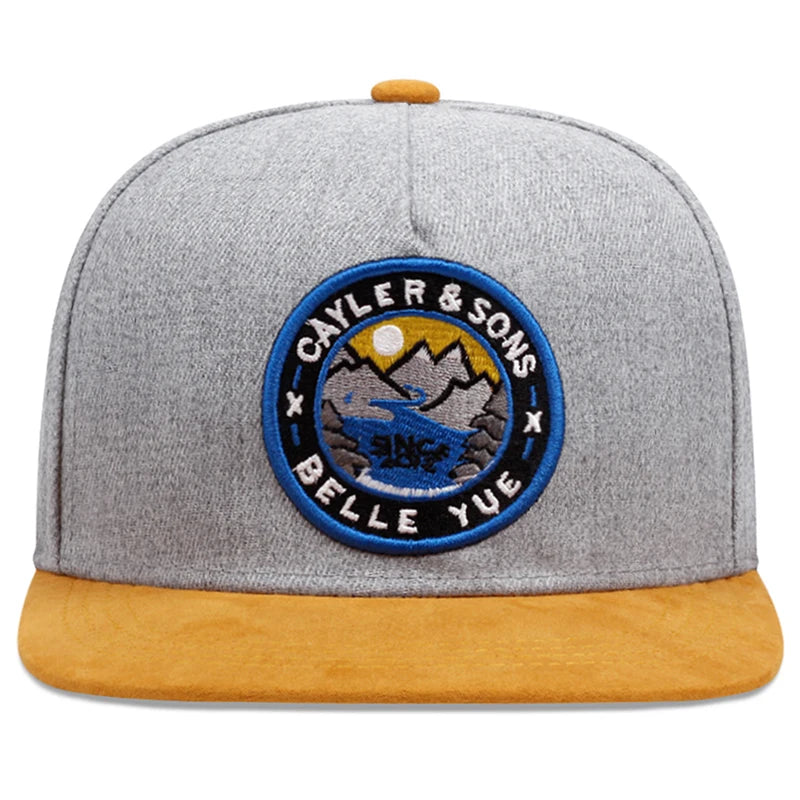 Belle Yue Sunset Embroidery Flat Brim Cap