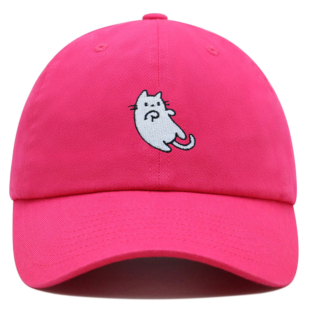 White Cat Kawaii Embroidered Adjustable Baseball Cap