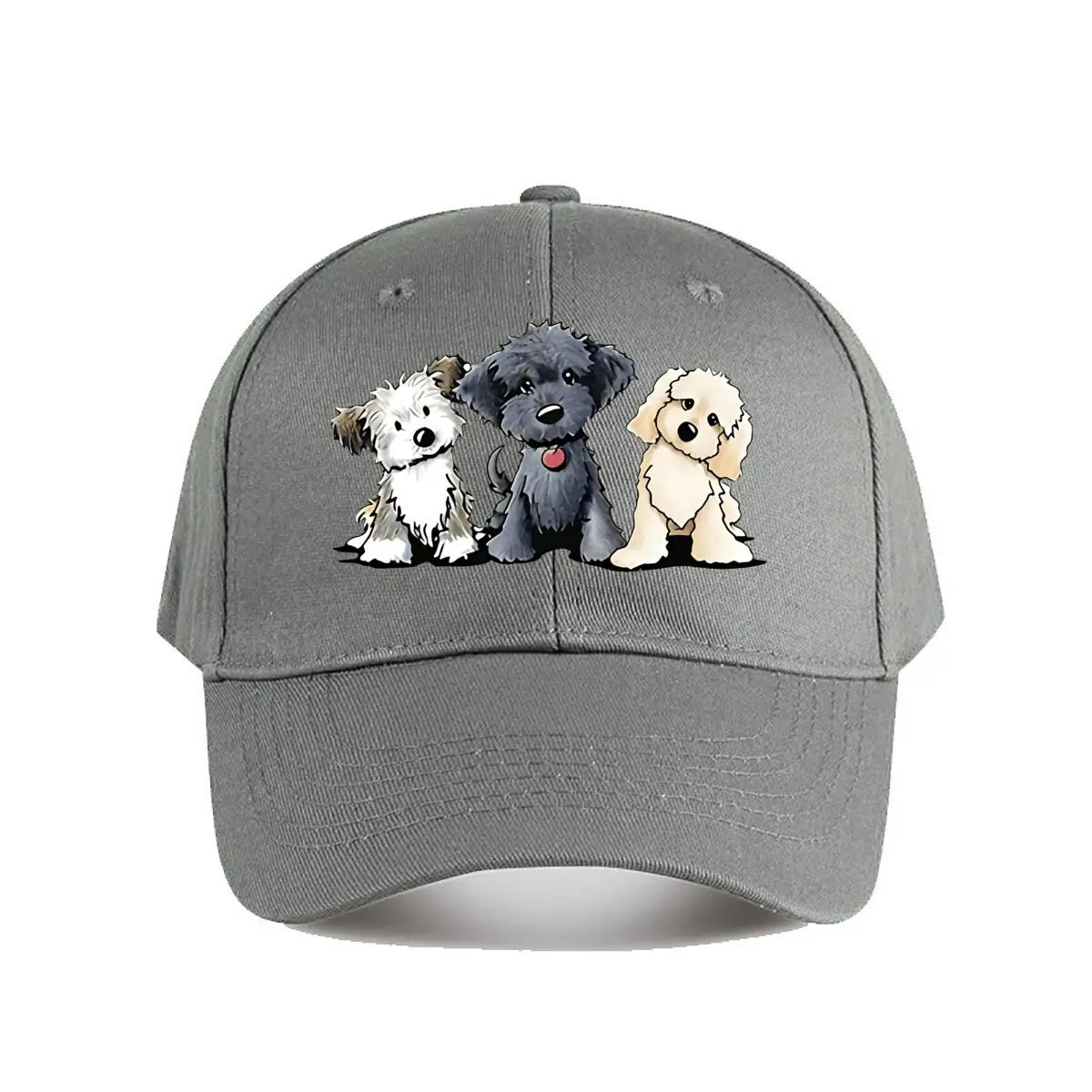 Cute Three Dogs Washed Cotton Snapback Baseball Cap