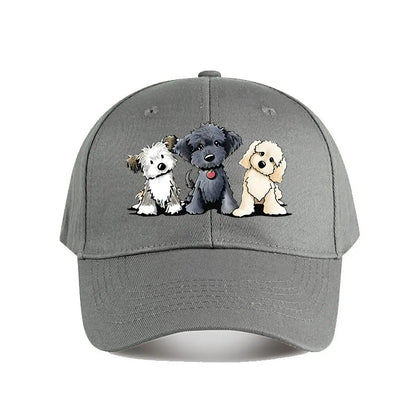 Cute Three Dogs Washed Cotton Snapback Baseball Cap