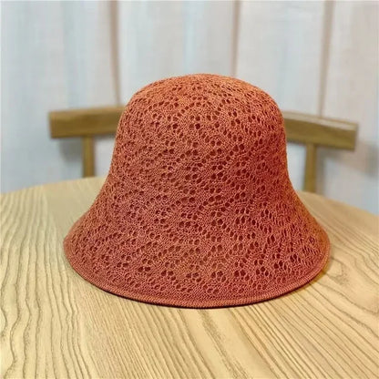 Summer Women Breathable Wide Brim Straw Bucket Hat