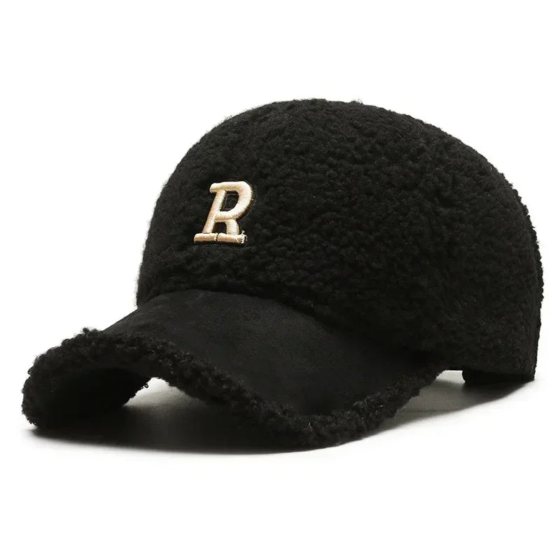 Big Letter Embroidered Lambswool Baseball Cap