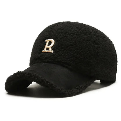 Big Letter Embroidered Lambswool Baseball Cap