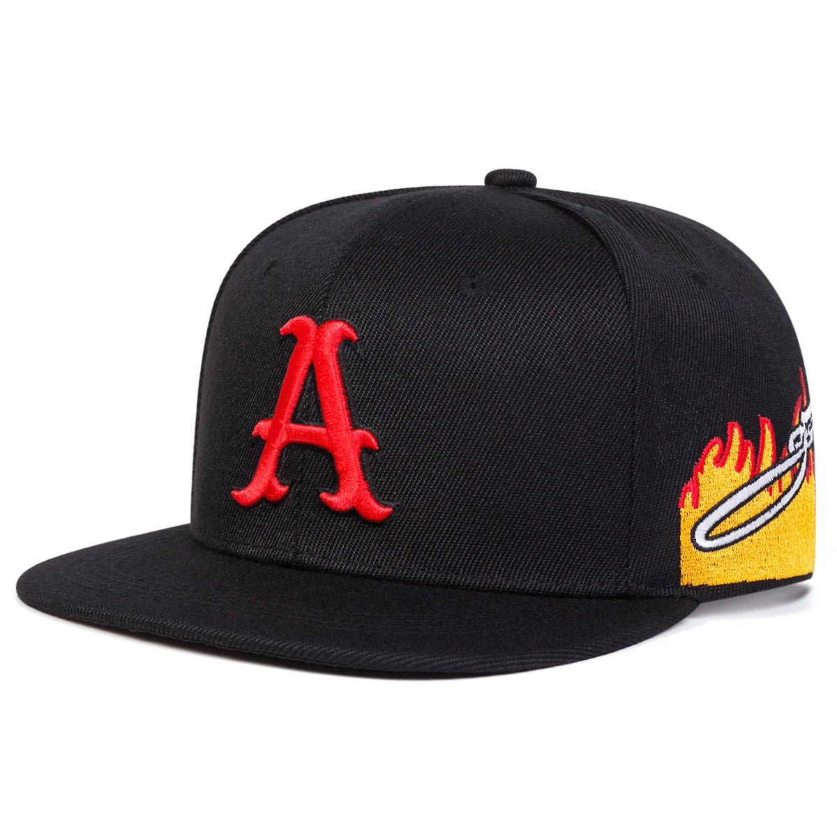 A Letter Flame Embroidery Snapback Cap