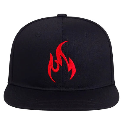 Flame Embroidery Hip Hop Flat Edge Snapback Cap