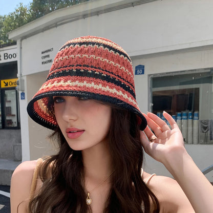 Womens Colorful Striped Knitted Travel Bucket Hat