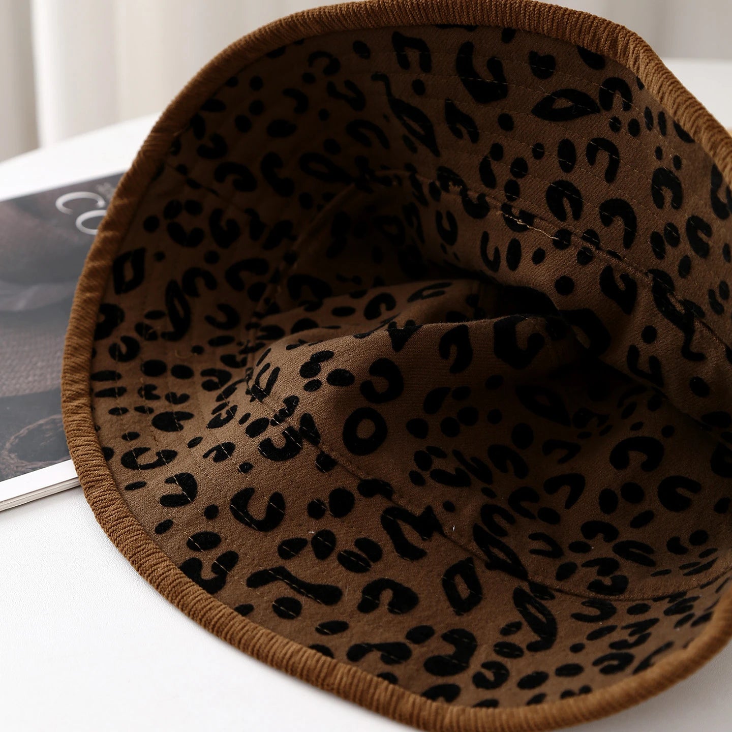 Womens Leopard Print Winter Fisherman Hat