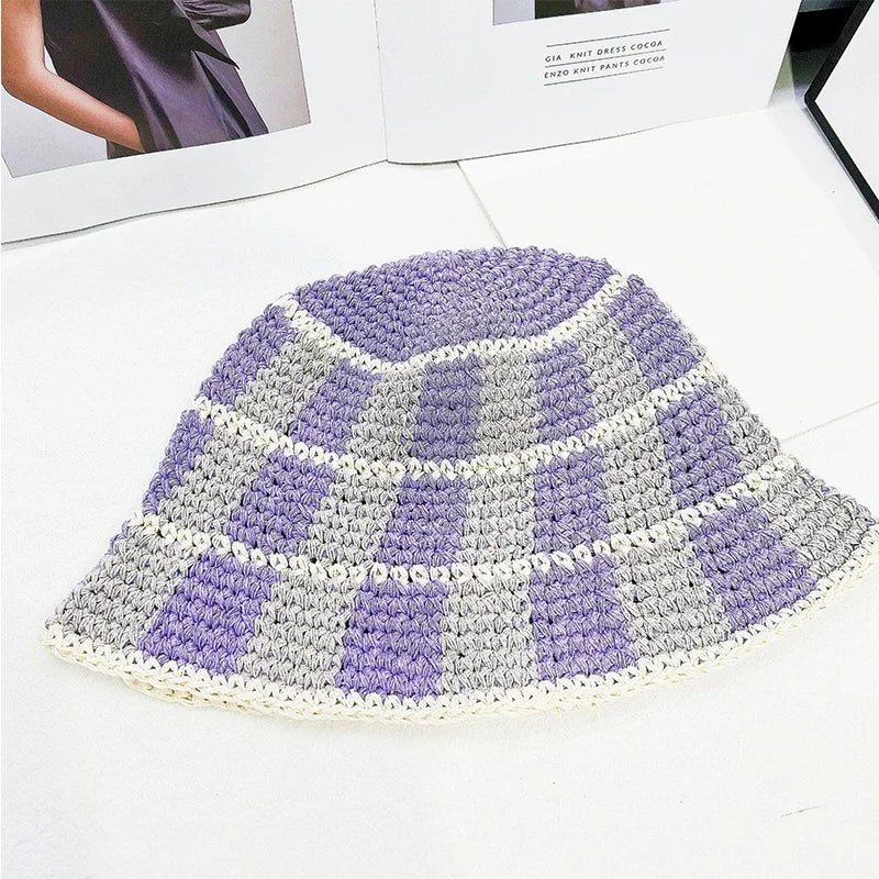 Striped Crochet Wool Thermal Bucket Hat