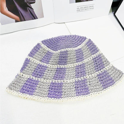 Striped Crochet Wool Thermal Bucket Hat