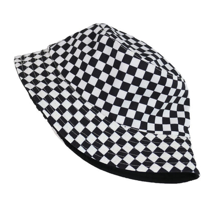 Unisex Red White Plaid Cotton Bucket Hat