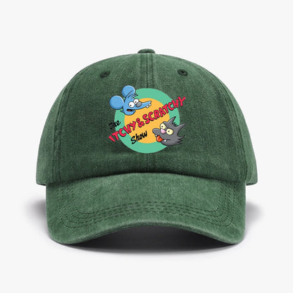 Retro Washed Distressed Print Baseball Cap