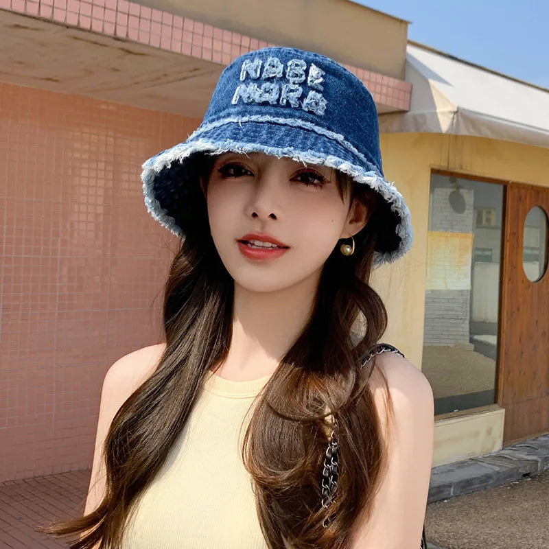 Women’s Vintage Denim Raw-edged Bucket Hat
