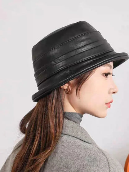 Black Genuine Leather Streetwear Bucket Hat