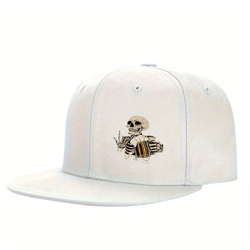 Skull Drinking Beer Graphic Hip Hop Snapback Cap