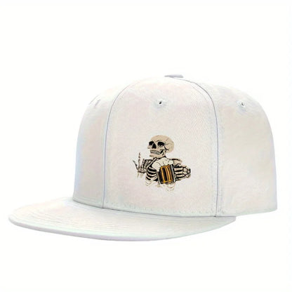 Skull Drinking Beer Graphic Hip Hop Snapback Cap