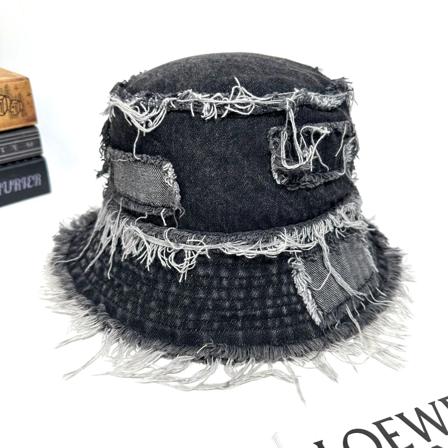 Korean Washed Denim Tassel Brim Bucket Hat
